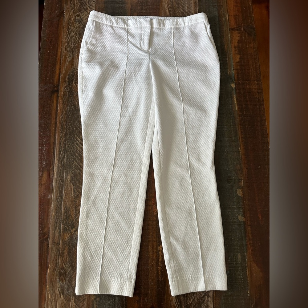 Katherine Barclay Women's 8 White Textured Ankle Dress Pants